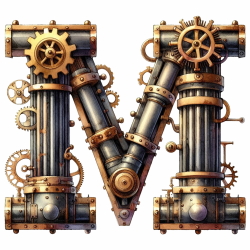 Steampunk Watercolor Metal Alphabet 26xPNG