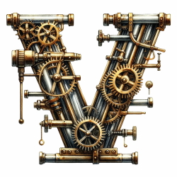 Steampunk Watercolor Metal Alphabet 26xPNG