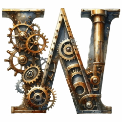 Steampunk Watercolor Metal Alphabet 26xPNG