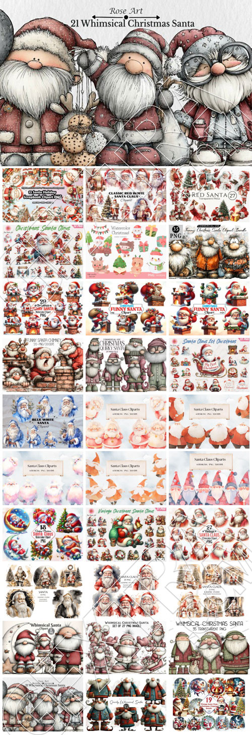 Funny Santa Claus Cliparts Bundle PNG, 31 Sets