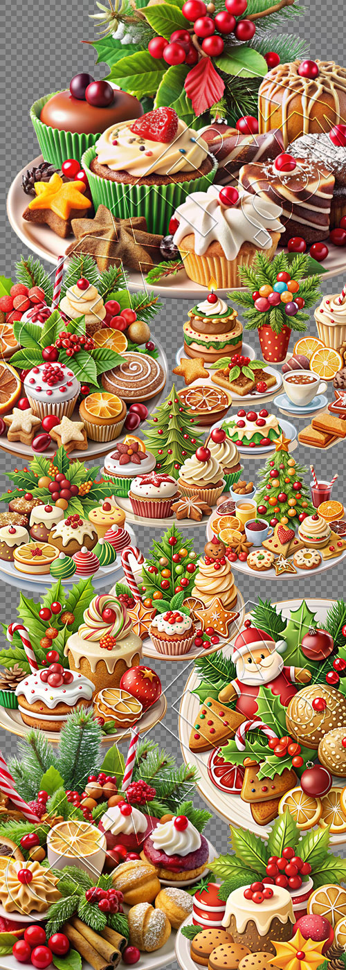 Decorated Christmas Food Isolated Cliparts 12xPNG