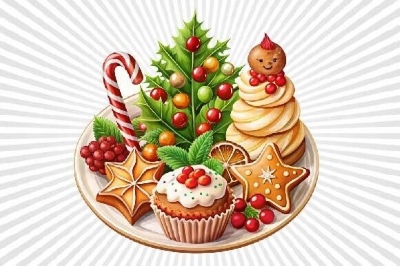 Decorated Christmas Food Isolated Cliparts 12xPNG