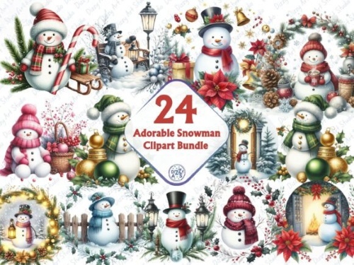 Snowman Winter Cliparts Bundle PNG 30 Sets Snowman Winter Cliparts Bundle PNG 30 Sets