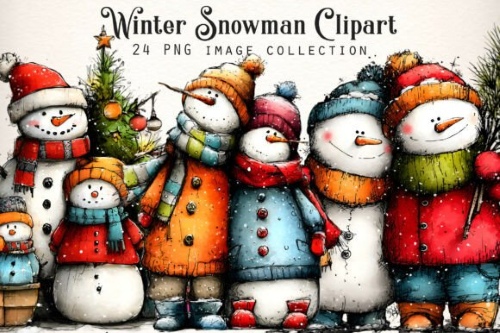Snowman Winter Cliparts Bundle PNG 30 Sets Snowman Winter Cliparts Bundle PNG 30 Sets