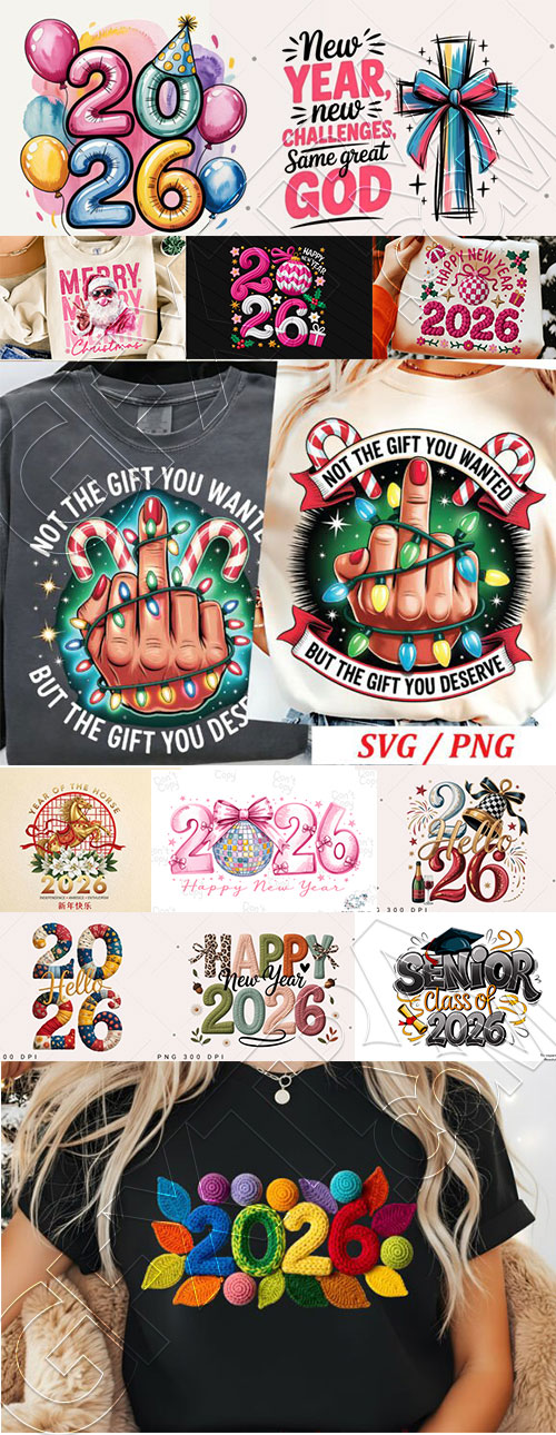 105 Happy New Year 2026 Graphics Bundle for Print Design PNG SVG