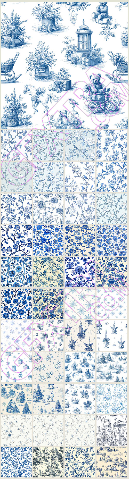 Toile De Jouy Print Design - Vintage Seamless Patterns #2, 44xEPS