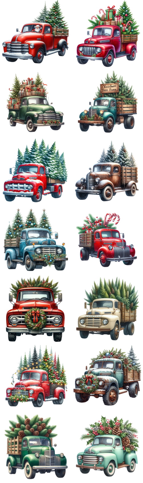 Vintage Truck Illustrations Carrying Christmas Trees 58xPNG Vintage Truck Illustrations Carrying Christmas Trees 58xPNG