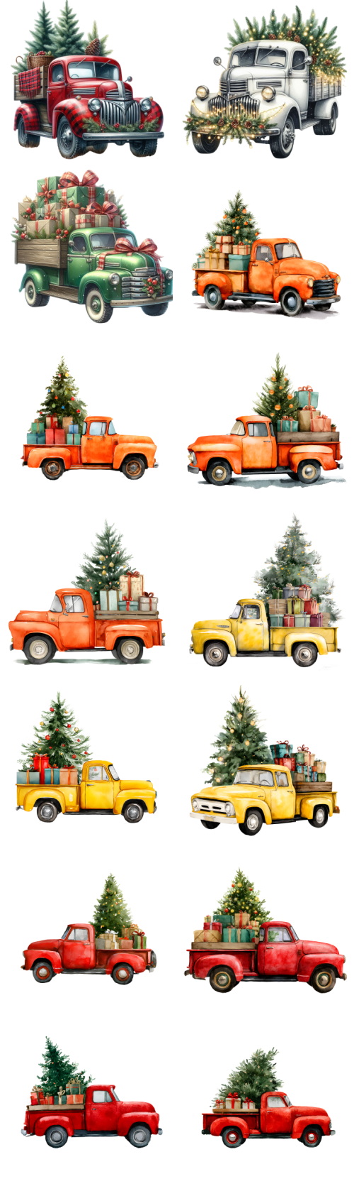 Vintage Truck Illustrations Carrying Christmas Trees 58xPNG Vintage Truck Illustrations Carrying Christmas Trees 58xPNG