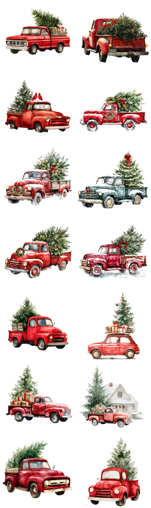 Vintage Truck Illustrations Carrying Christmas Trees 58xPNG Vintage Truck Illustrations Carrying Christmas Trees 58xPNG