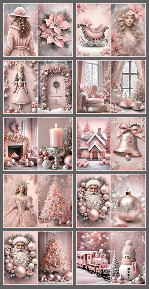 Beige, Soft & Bright Pink Christmas Backgrounds 124xJPG
