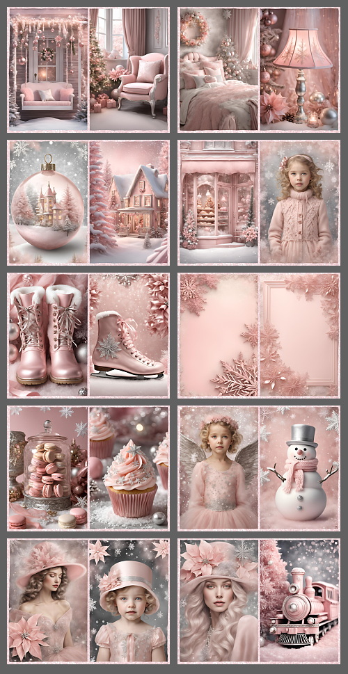 Beige, Soft & Bright Pink Christmas Backgrounds 124xJPG