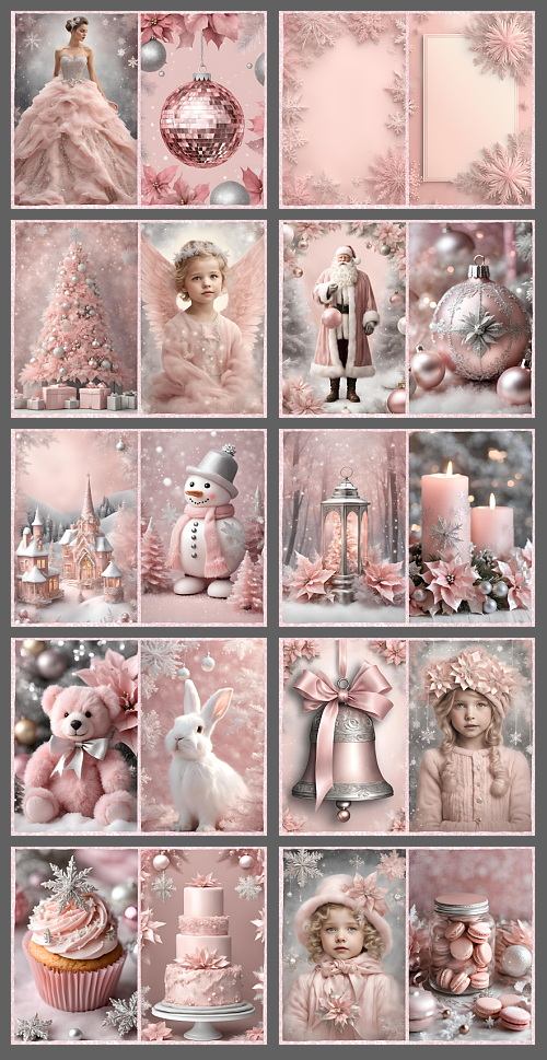 Beige, Soft & Bright Pink Christmas Backgrounds 124xJPG