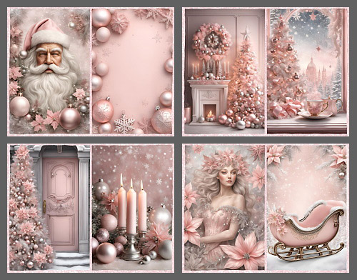 Beige, Soft & Bright Pink Christmas Backgrounds 124xJPG