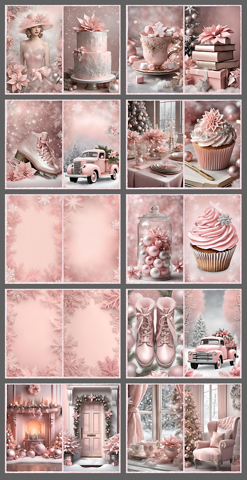 Beige, Soft & Bright Pink Christmas Backgrounds 124xJPG