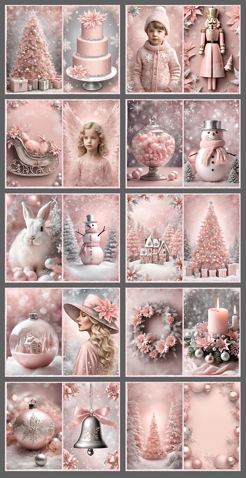Beige, Soft & Bright Pink Christmas Backgrounds 124xJPG