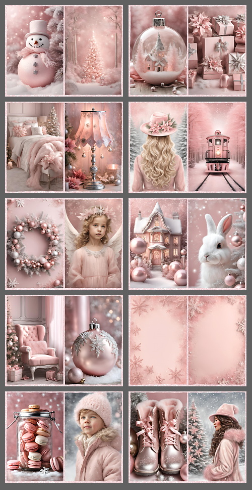 Beige, Soft & Bright Pink Christmas Backgrounds 124xJPG