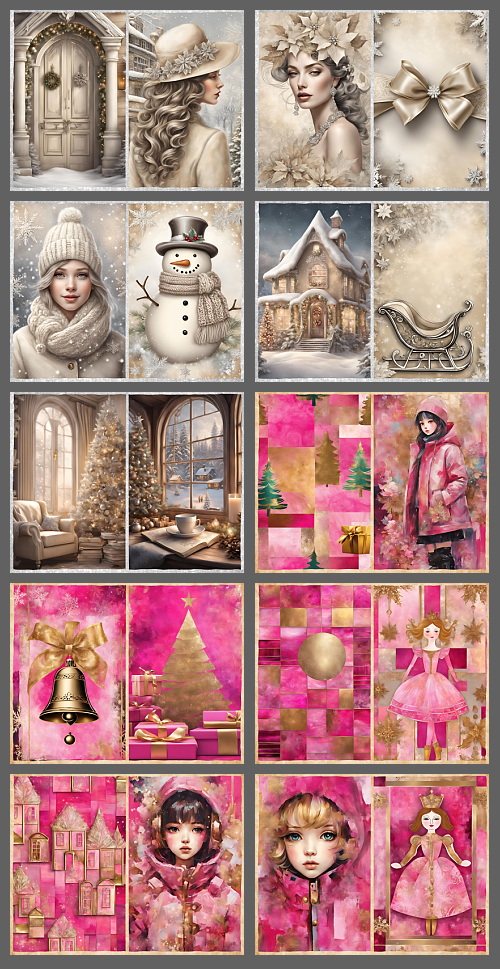 Beige, Soft & Bright Pink Christmas Backgrounds 124xJPG