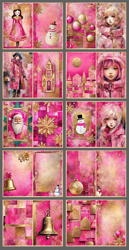 Beige, Soft & Bright Pink Christmas Backgrounds 124xJPG