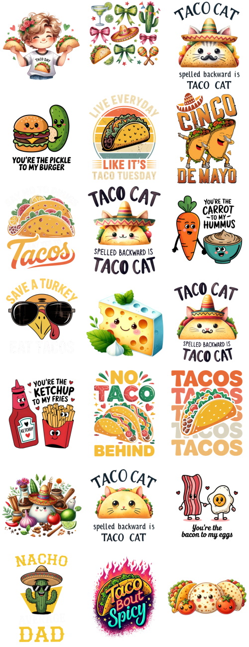 Taco Cliparts, Logos & T-Shirt Designs 216xPNG