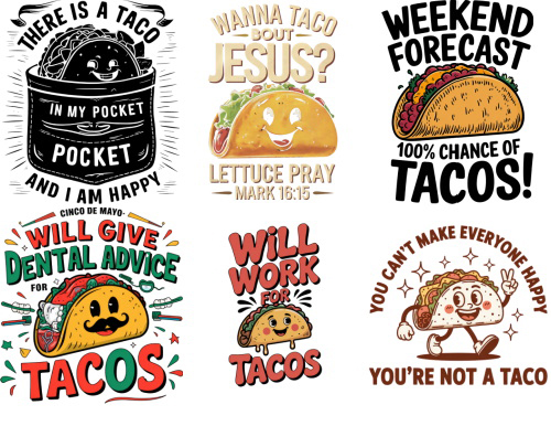 Taco Cliparts, Logos & T-Shirt Designs 216xPNG