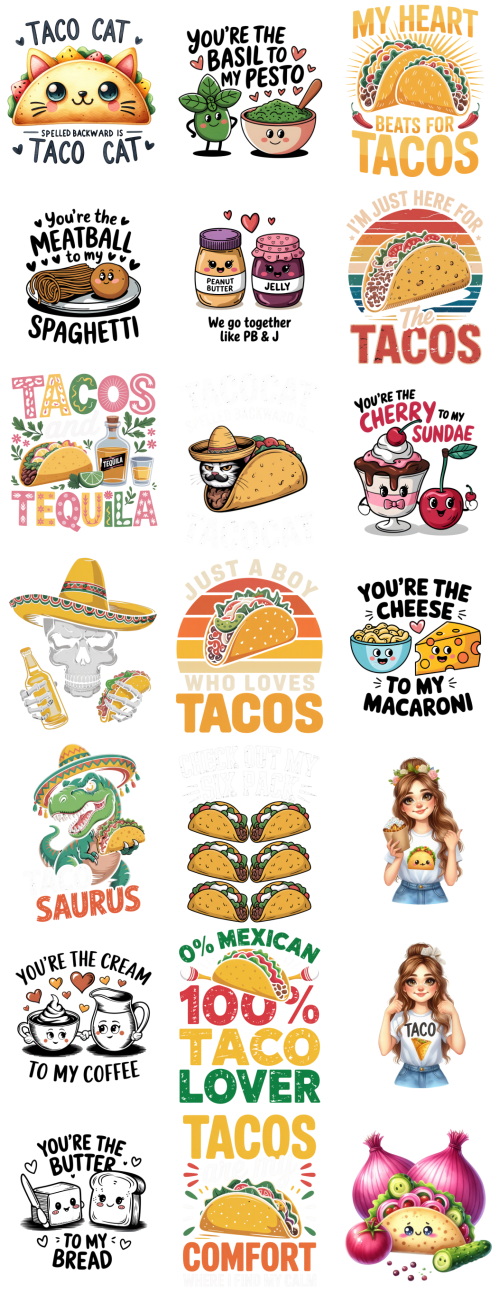 Taco Cliparts, Logos & T-Shirt Designs 216xPNG