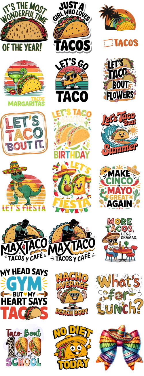 Taco Cliparts, Logos & T-Shirt Designs 216xPNG
