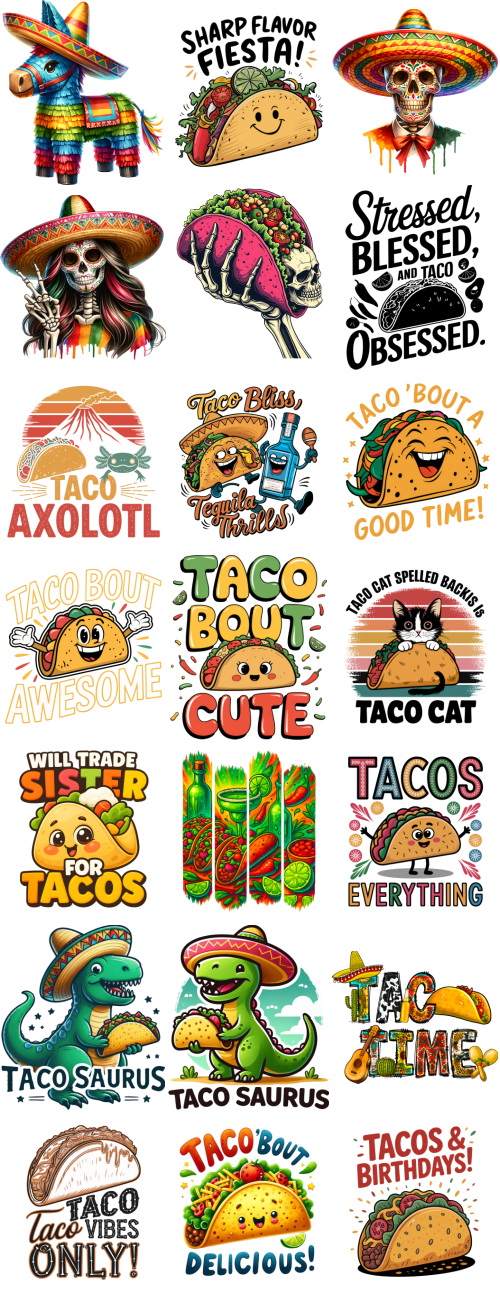 Taco Cliparts, Logos & T-Shirt Designs 216xPNG