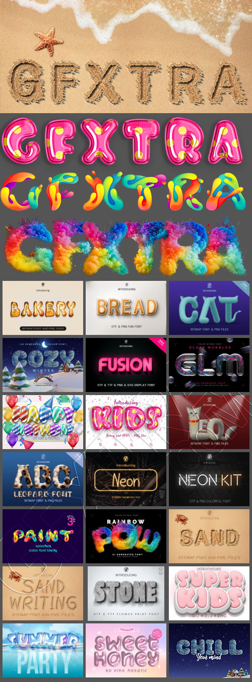 3D Bitmap, Color Fonts Collection OTF, AI & PNG GFXTRA.COM!