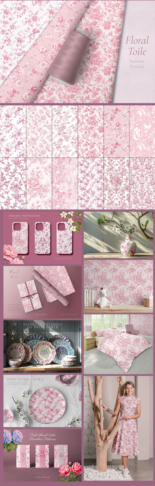 Pink Toile Print Design Patterns 291515075