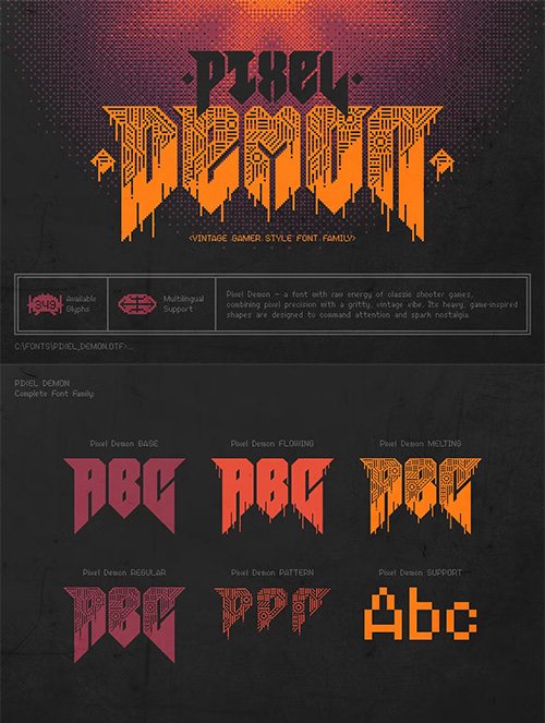 Pixel Demon - Vintage Gamer Font 6xOTF 291848785