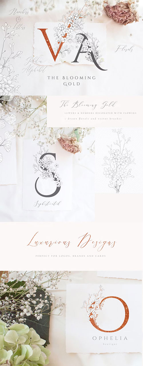 Blooming Gold Floral Letters Numbers 3363580