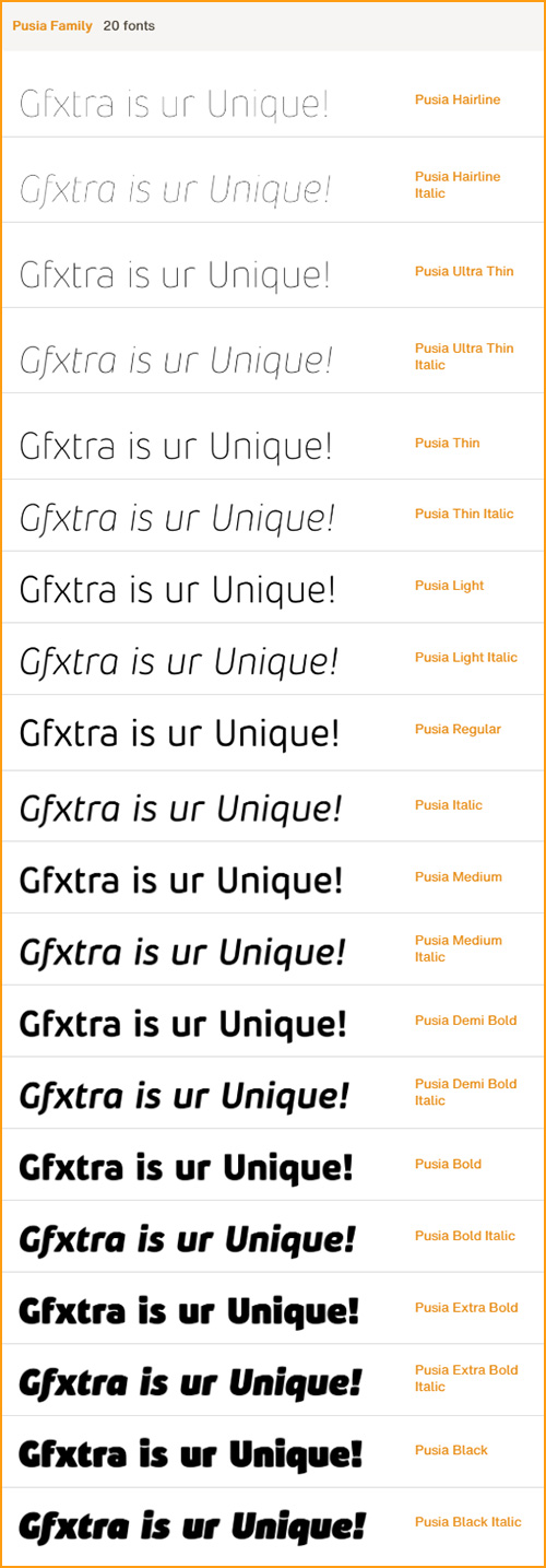 Pusia Font Family 20xOTF