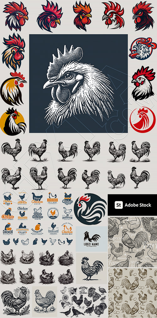 Chicken & Rooster Logos, Patterns 31xAI