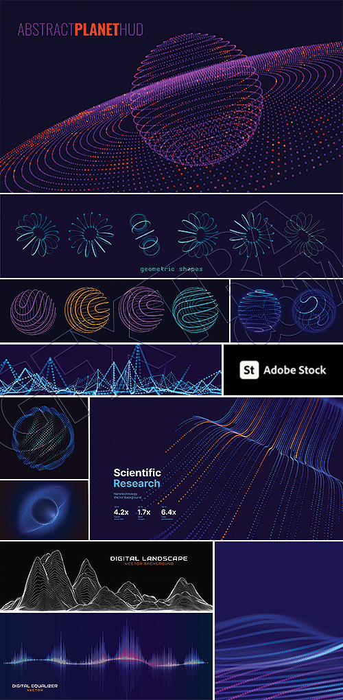 Digital Neural Network, Abstract Spheres & Grids of Dot Particles 28xAI