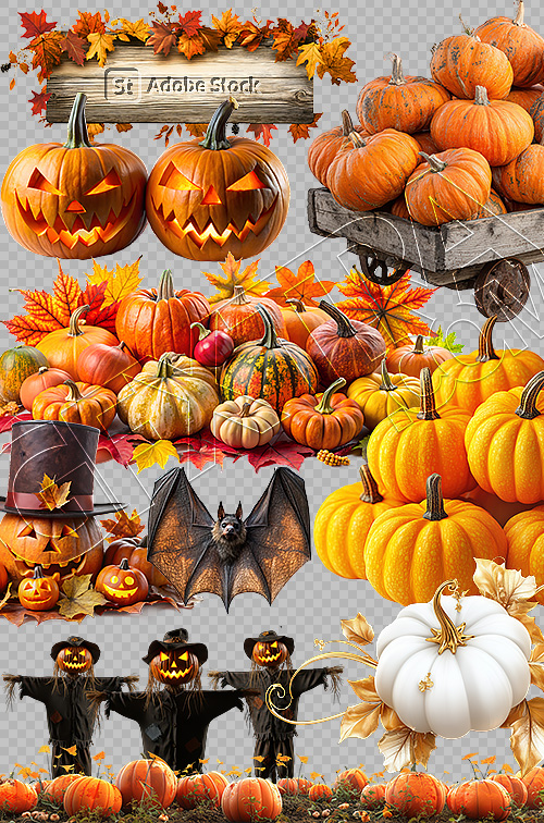 Pumpkin Autumn Thanksgiving Harvest Design Elements 30xPNG