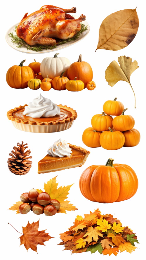 Thanksgiving Day Templates & PNG Elements 12xPNG, 13xJPG