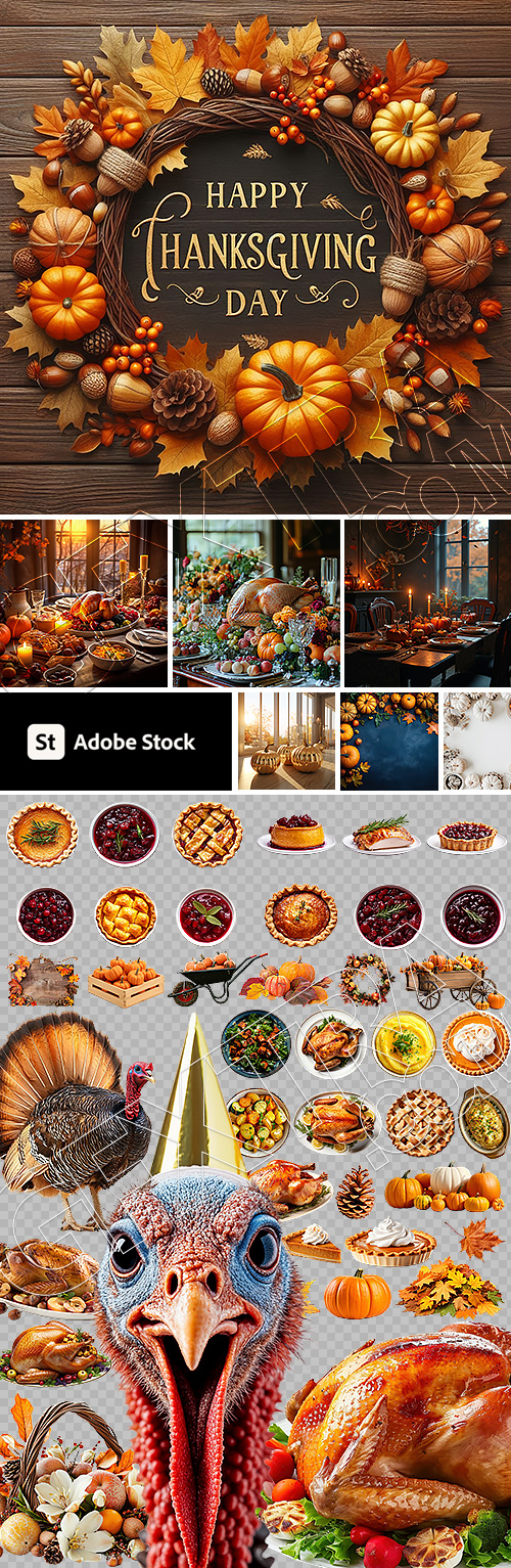 Thanksgiving Day Templates & PNG Elements 12xPNG, 13xJPG
