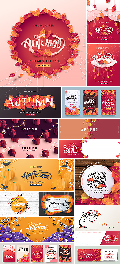Autumn, Thanksgiving & Halloween Templates 40xAI