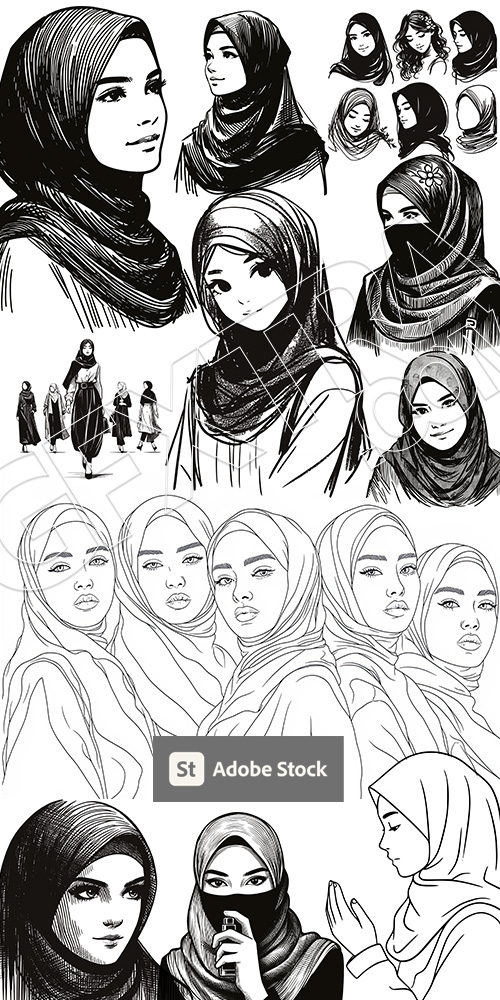 Muslim Hijab Vectors 36xAI