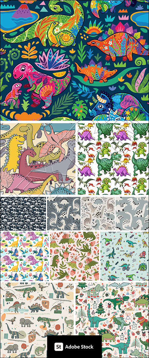 Dinosour Toons Seamless Patterns #1, 31xEPS