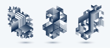 Line Design 3D Cubes and Triangles Abstract Backgrounds 30xAI