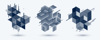 Line Design 3D Cubes and Triangles Abstract Backgrounds 30xAI