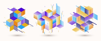 Line Design 3D Cubes and Triangles Abstract Backgrounds 30xAI