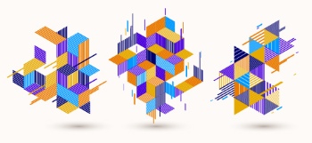 Line Design 3D Cubes and Triangles Abstract Backgrounds 30xAI