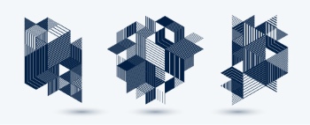 Line Design 3D Cubes and Triangles Abstract Backgrounds 30xAI