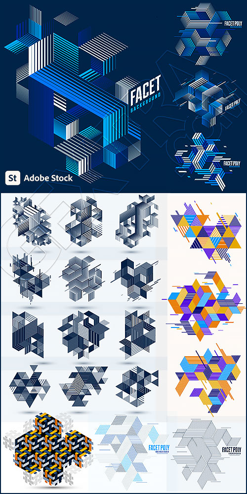 Line Design 3D Cubes and Triangles Abstract Backgrounds 30xAI