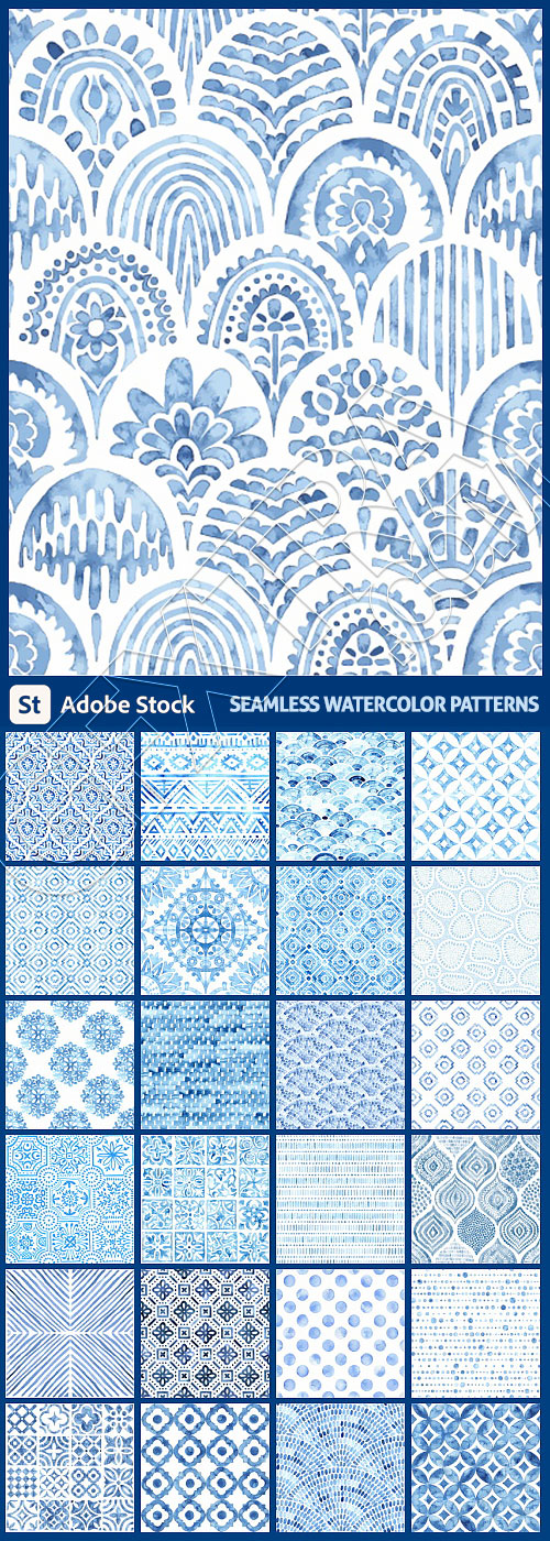 Seamless Watercolor Patterns for Textile 25xAI