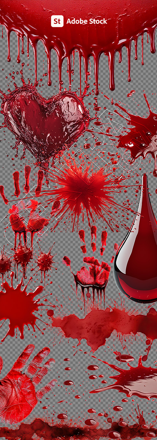 Blood Splashes on Transparent Backgrounds 24xPNG