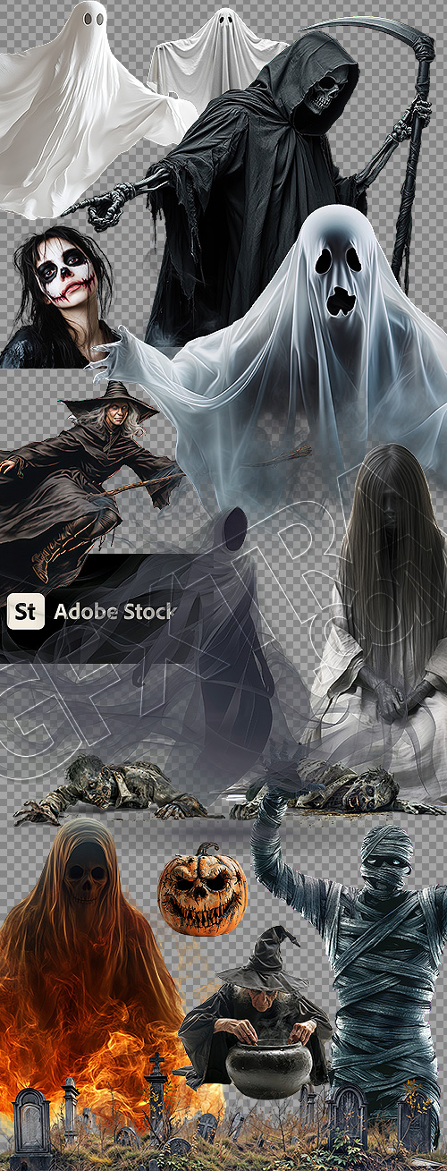 Ghosts, Witches & Zombies for Halloween 31xPNG
