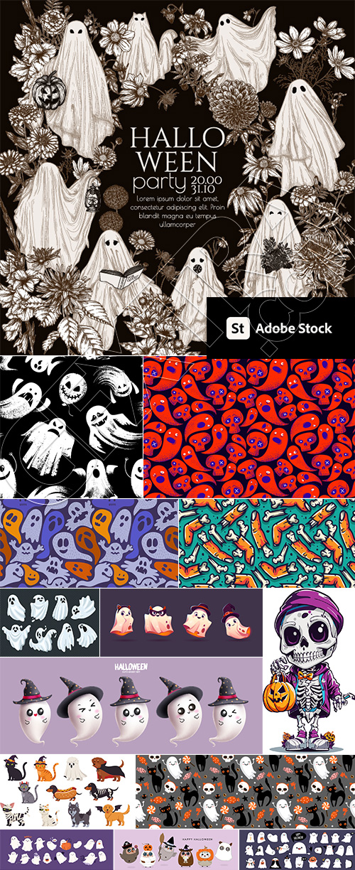 Funny Halloween Characters & Patterns 25xAI